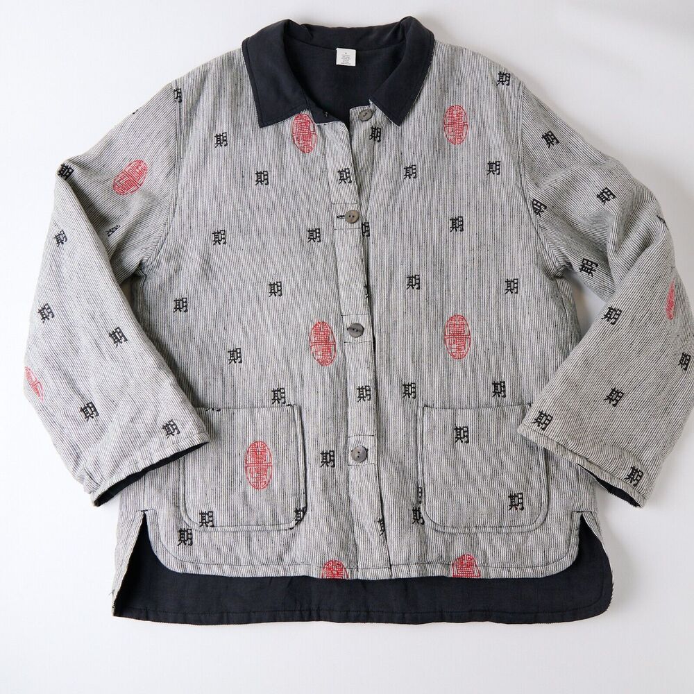 Wildroot Womens L Reversible Linen Silk Jacket & Top Set Lagenlook Embroidered - Picture 15 of 16